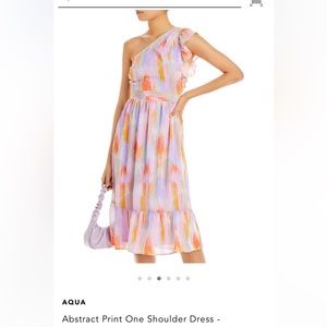 Aqua abstract, print, one shoulder dress